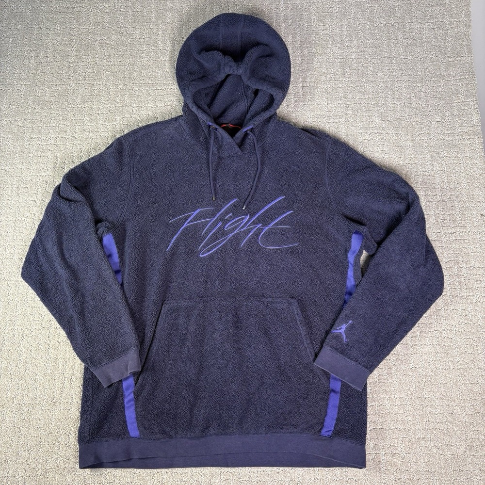 Jordan Hoodie Mens Large Blue Flight Sherpa Fleece Pullover Hoodie